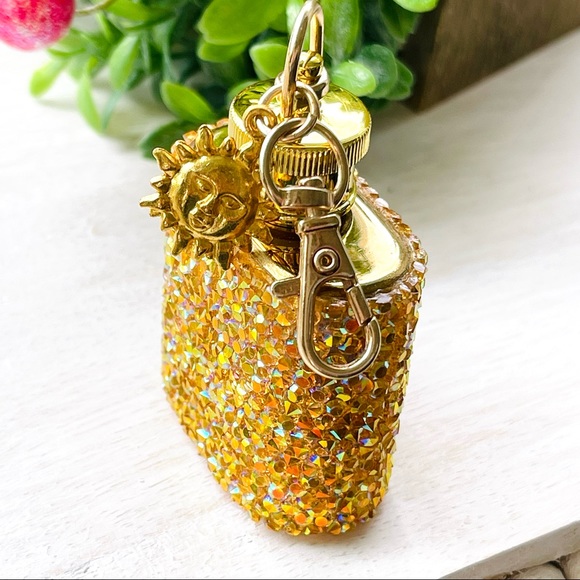 MINI FLASK crystal encrusted keyring IRIDESCENT keyfob CELESTIAL mini flask GOLD - Picture 3 of 7